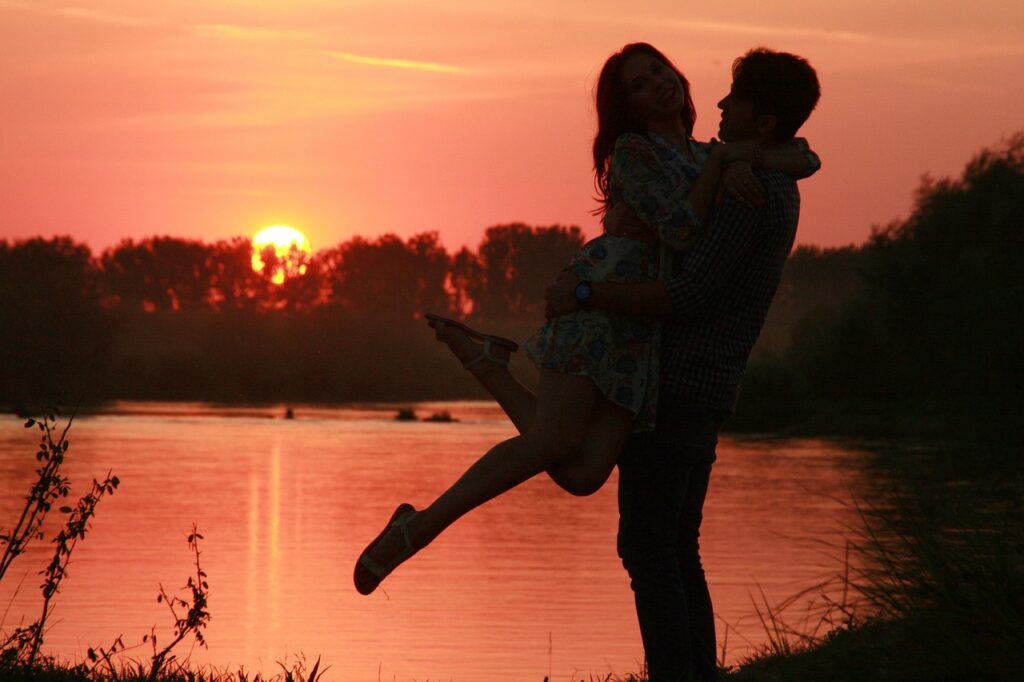 couple, love, sunset